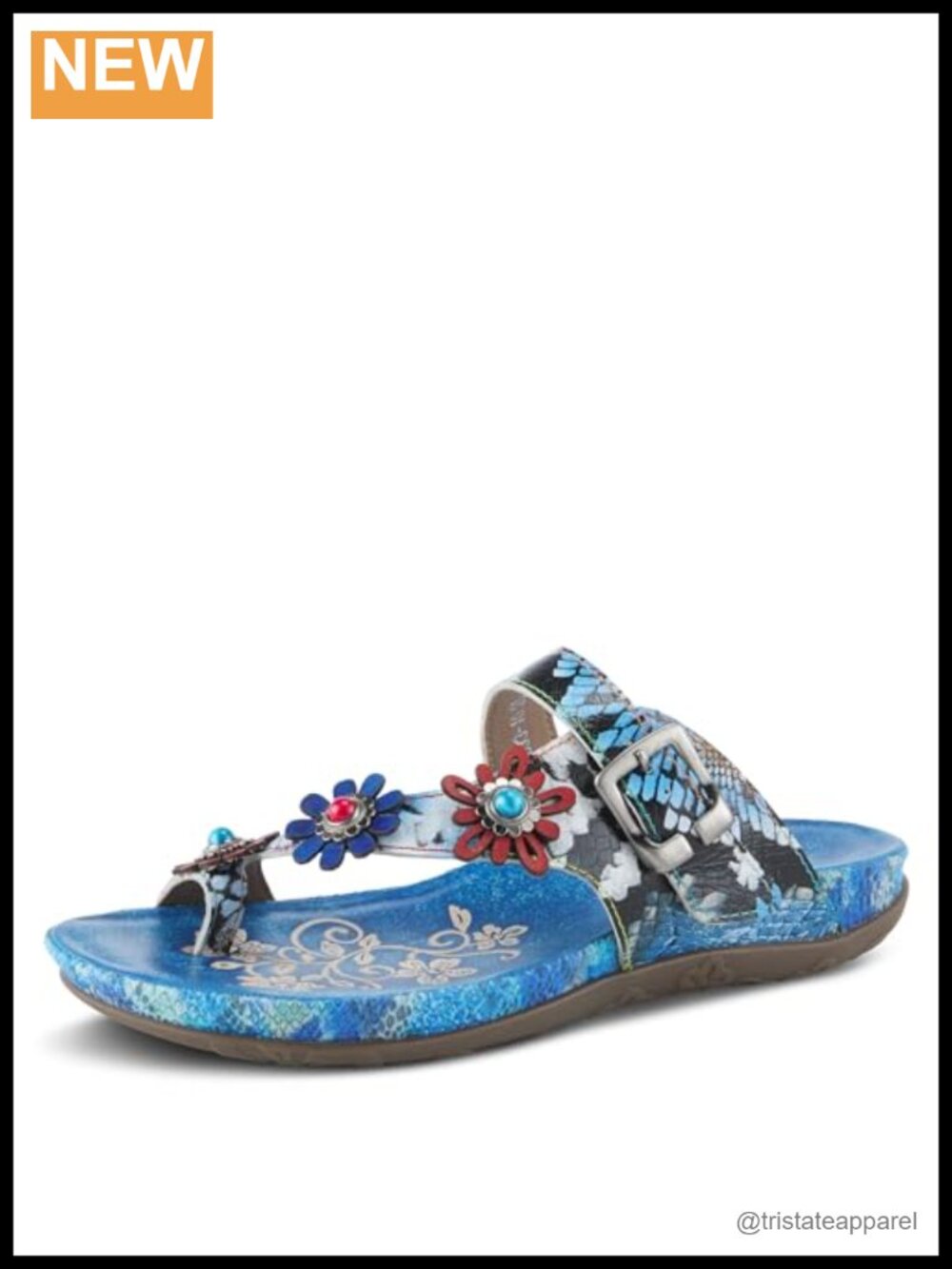 Snake Skin Pattern Leather Slide Sandals - Adjustable T-Strap Arch Support Flat